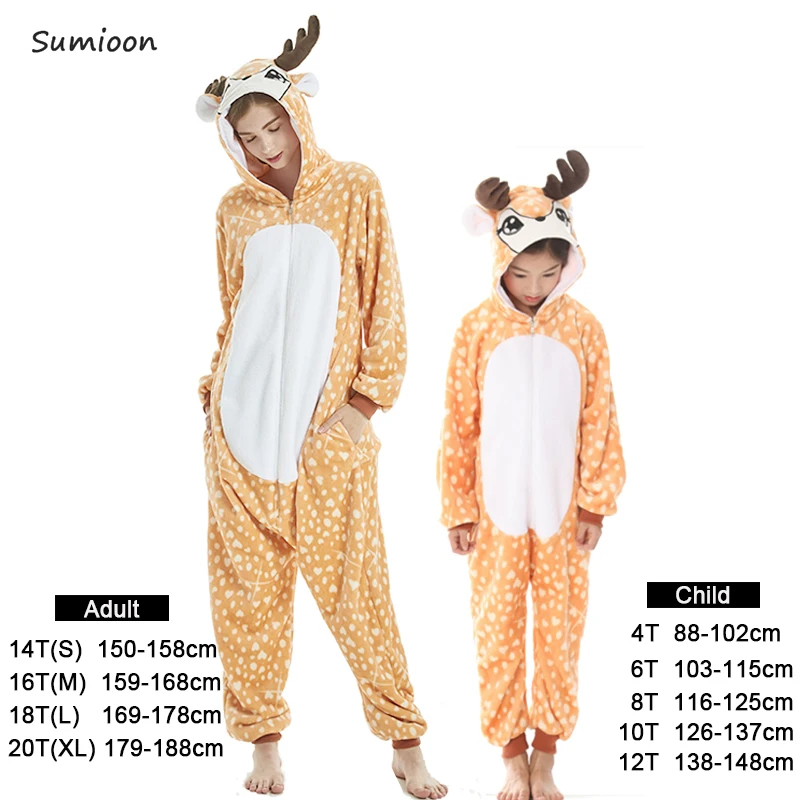 Deer Пижамы кигуруми для женщин и девочек, единорог, животные, панда, комбинезон, Детский костюм, пижама для мальчиков, комбинезон, единорог, зимние пижамы для детей - Цвет: Deer
