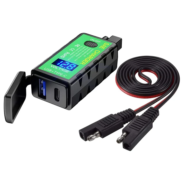 Motorcycle Charger 12V SAE to Dual USB Adapter Male Plug + Voltmeter for  Mobile