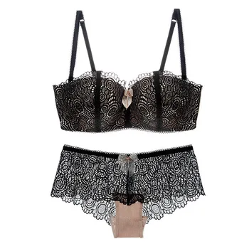 

New ladies sexy bra set half cup sexy lace bra without steel ring detachable shoulder strap bra tube top lace side set