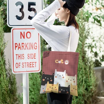 

Lovely Cat Series Canvas Bag Students Use Concise Style Tutorial Bag Cute Stationery Portable Reusable Bag
