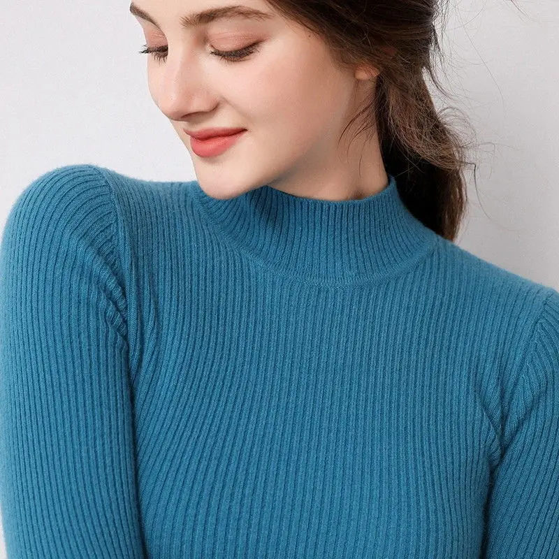 Peacock blue Распродажа, базовая Женская водолазка, мериносовая шерсть, ребристый вязаный тонкий свитер, трендовые цвета, пуловер с высоким воротником, свитер, женские джемперы - Цвет: Peacock blue