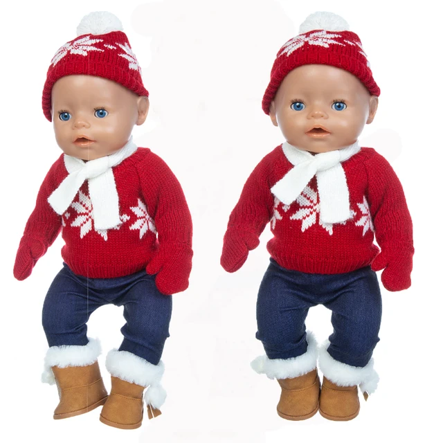 1Set Sweater Suit+hat+scarf +gloves Fit 17inch 43cm Doll Clothes Born Baby Suit For Baby Birthday Festival Gift 9