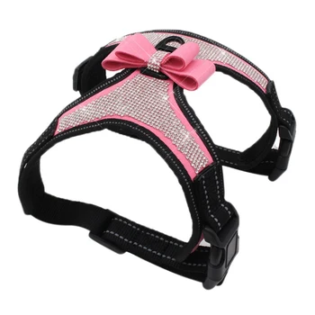 

Adjustable Puppy Bow Harness Bling rhinestone Pet Puppy Dog Harness Pet Dogs Safe Travel Supplies For Small Medium Large Dogs 9