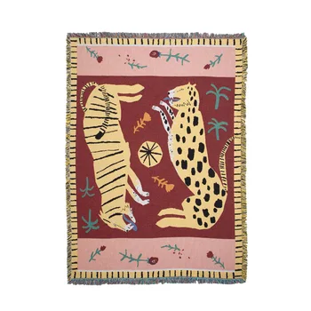 

Pink Leopard Hippie Tassel Bench Cover Outdoor Blanket Covering Piano Quilt Garden Furniture