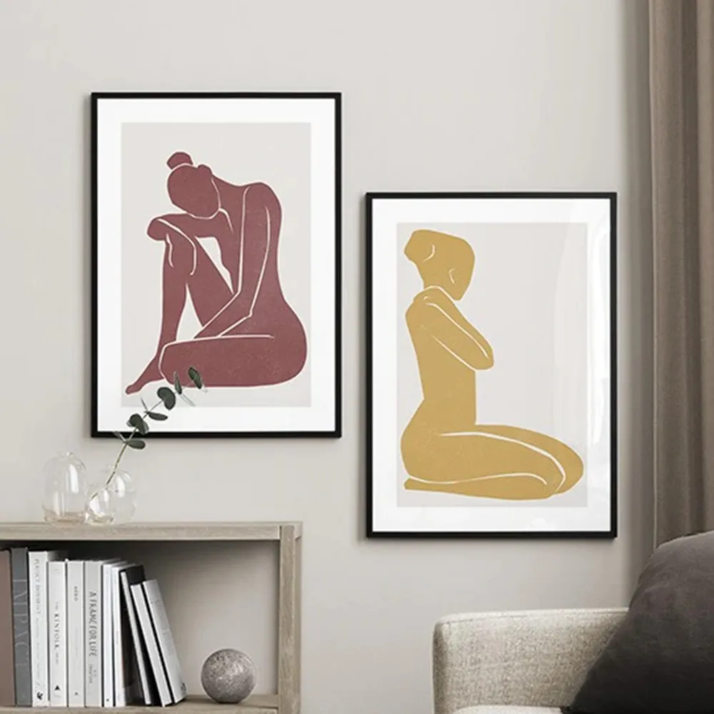 Abstract Woman Body Shape Art Canvas Painting Yellow And Red Line Posters Prints Wall Pictures Simple Home Decoration | Дом и сад