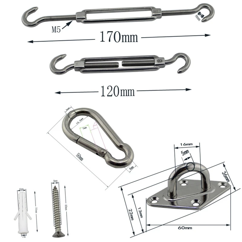 5 мм Нержавеющая сталь солнцезащитный козырек, парус перед солнцезащитным козырьком навес крепежные аксессуары для фурнитуры комплект безопасности козырек от солнца крепления фитинги