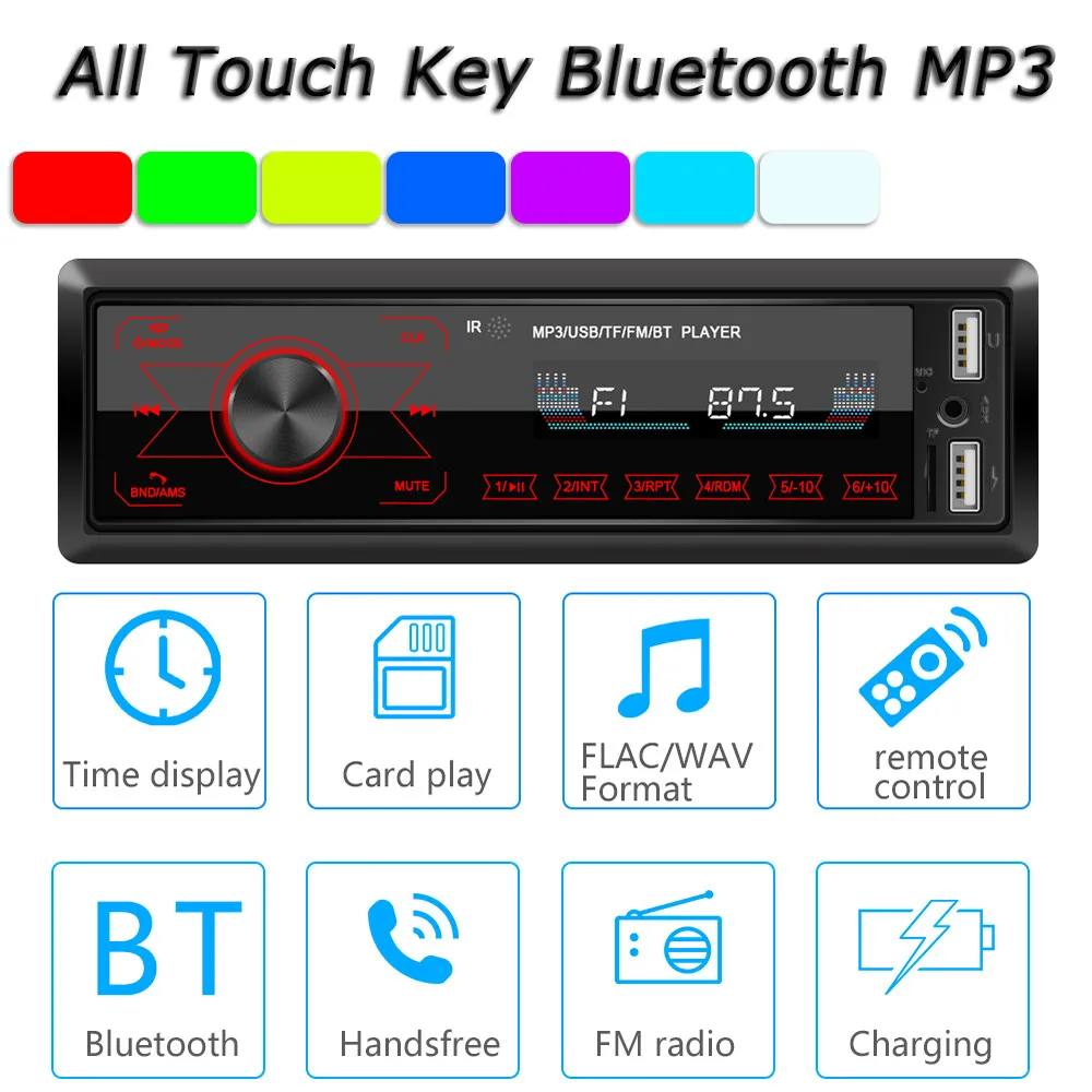 

1 Din Car Radio Bluetooth Auto Stereo Touch Screen MP3 Music Multimedia Player With Colorful Light