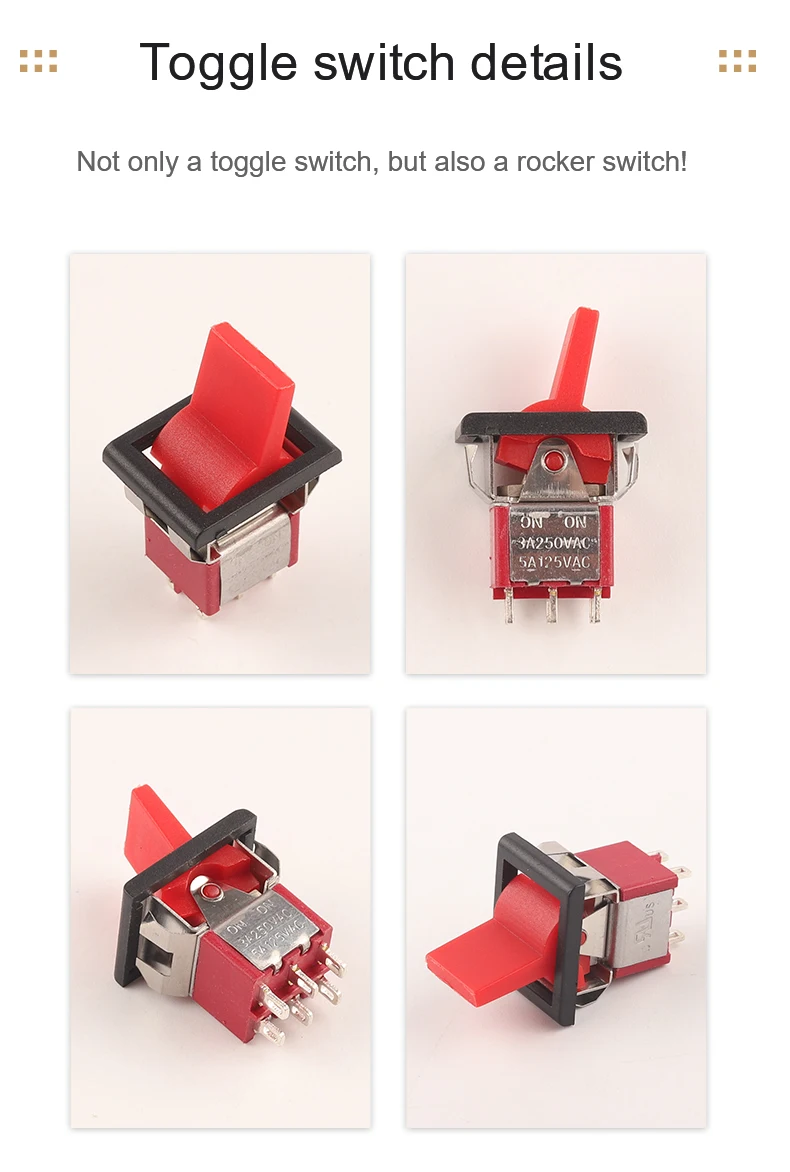 5PCS 3/6 Pin 2/3 Position Schnelle Reaktion Mini Kippschalter Platz Snap-in Panel Mount 5A/125V 2A/250V SPDT ON-ON ON-OFF-ON – Detail 4