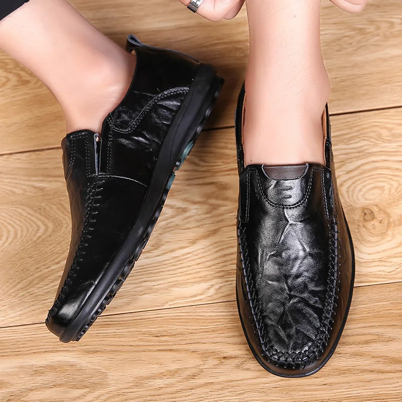 

Luxury Brand 2020 Genuine Leather Men Casual ShoesMens Loafers Moccasins Breathable Slip on Black Driving Shoes Plus Size 37-47