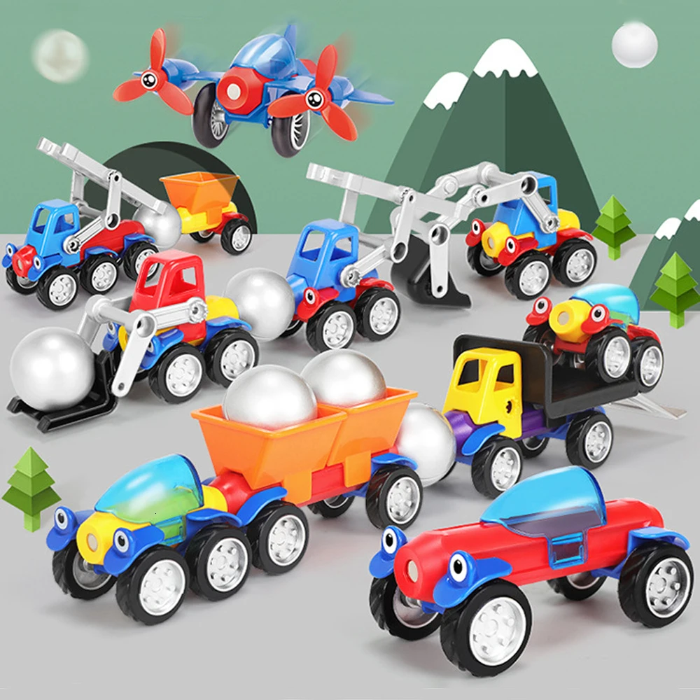

19-56pcs Magnetic Building Blocks Magnet Sticks Metal Balls Magnetic Designer Construction Set Vehicle Car Toys for Children