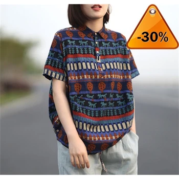 

Vintage Shirts Women Print Floral Blouses 2020 Summer New Turn-down Collar Casual Women Tops Short Sleeve Shirts