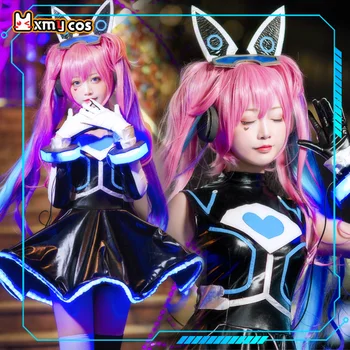 

Honor Of Kings Angela Cosplay Costume Mind Hacker/Maiden Hacker PU Leather Luminous Combat Dress Female Role Play Prop Clothing
