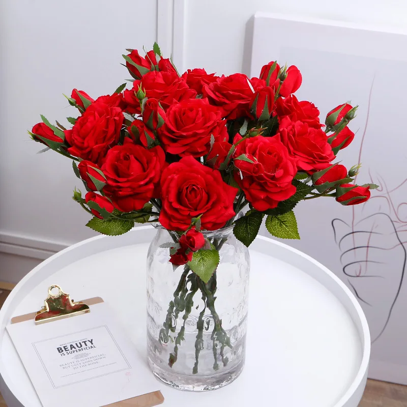 

1 Bouquet 3 heads Artificial Peony Tea Rose Flowers Camellia Silk Fake Flower flores for DIY Home Garden Wedding Decoration 2021