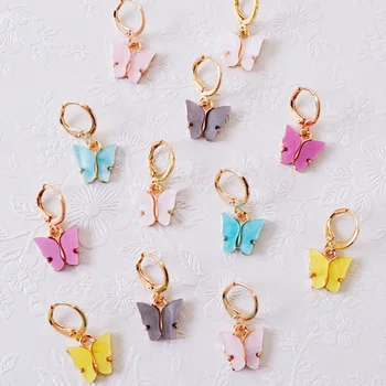 

Summer Candy-Colored Butterfly Earrings Copper Huggie Hoop Earrings for women Sweet lovely Colorful Butterfly Charm Jewelry