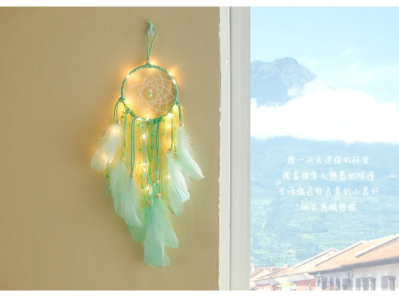 Оригинальная зеленая маленькая ночная лампа, Ловушка снов, мягкая, для комнаты, декоративная, воздушная, подвесная, подарок на день рождения, Xr131