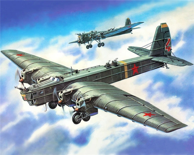 Painting By Numbers WW2 Military Aircraft Russian Bomber Tupolev TB-3 Heavy Bomber