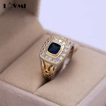 2022 Vintage Men Ring Sapphire Zircon Square Korean Decor Finger Jewelry For Business Gift Adjustable Silver Male Ring Drop Ship