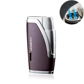 

Honest Cigar Lighter Double Flame Windproof Inflatable Jet Torch Lighters with Gas Window for Man Birthday Gift Cigarette No Gas
