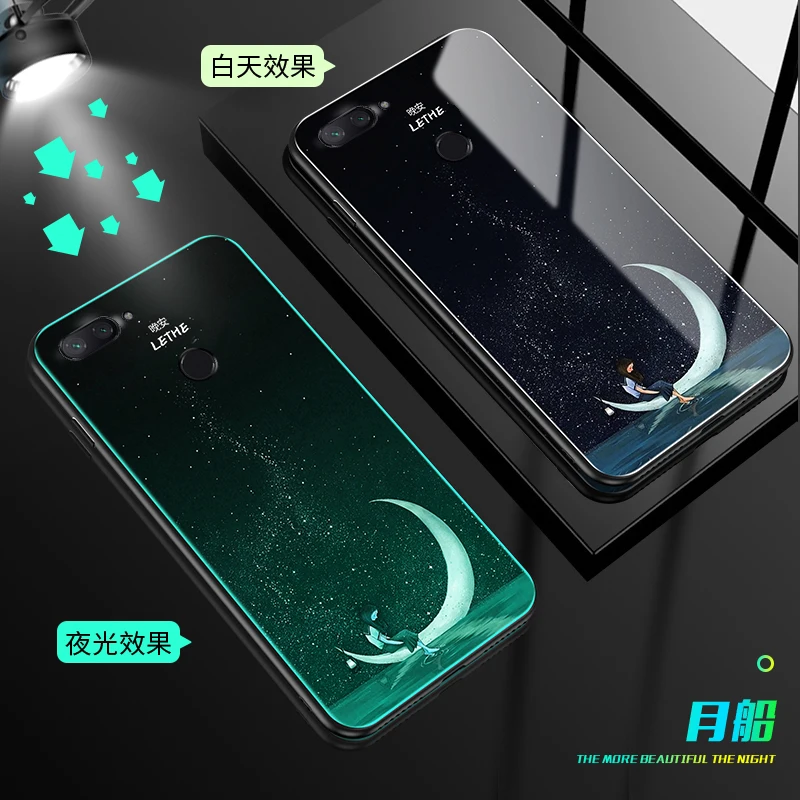 YueTuo светящийся чехол из закаленного стекла для huawei y6 y7 prime y9 роскошный чехол для телефона с жестким зеркалом - Цвет: 1