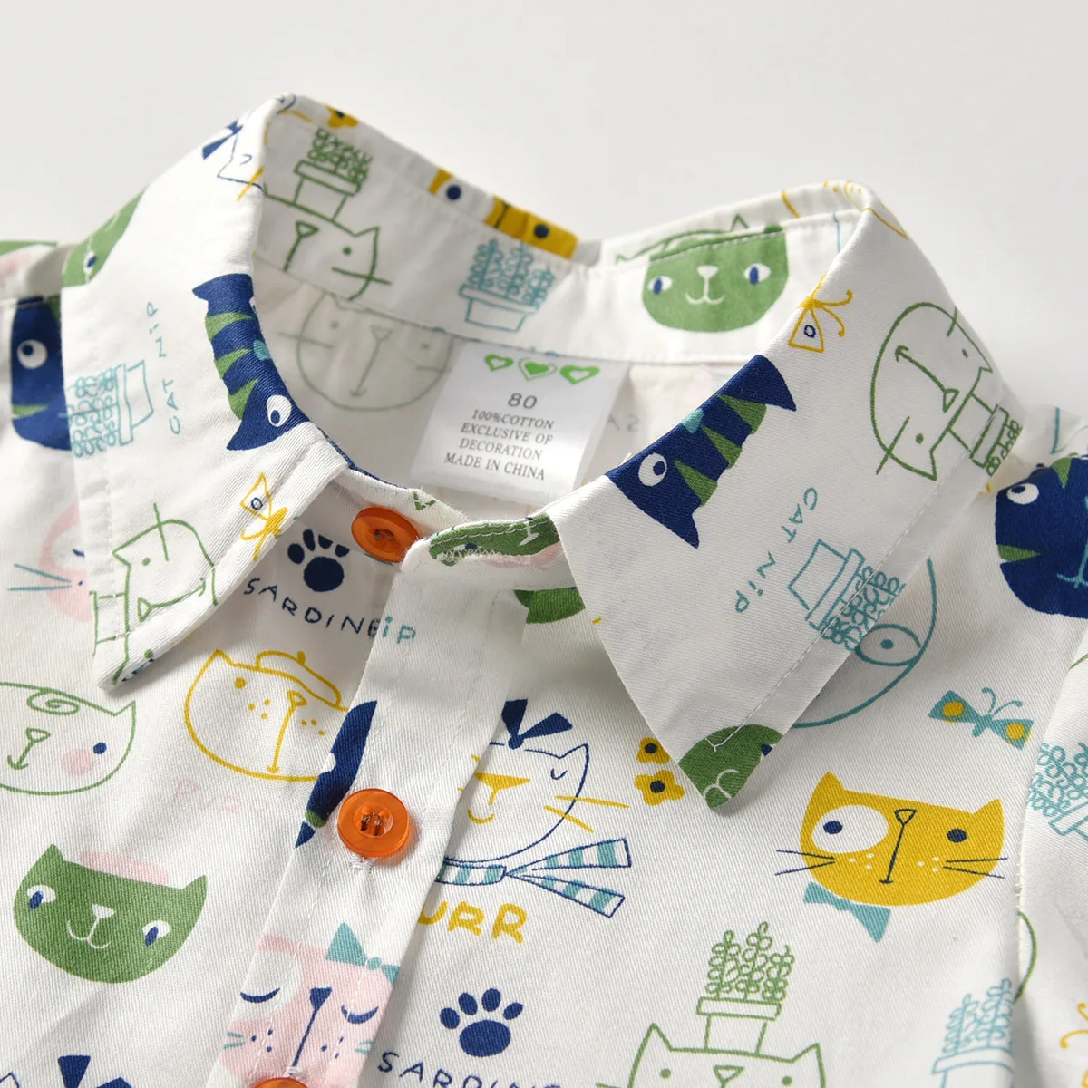 Детская одежда с перекрещивающимися краями для мальчиков; летняя одежда в Корейском стиле из чистого хлопка; детская рубашка с короткими рукавами с принтом кота; производители; Dir