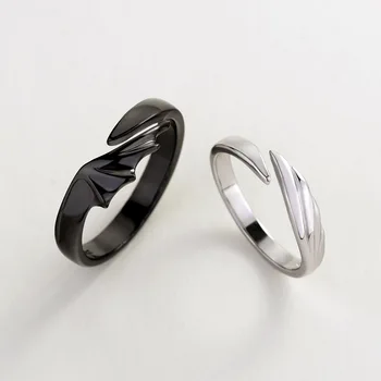 

BUDROVKY 100% 925 Sterling Silver Angel And Devil Couple Rings Wing Feather Opening Rings for Women Men Lovers Party Jewelry