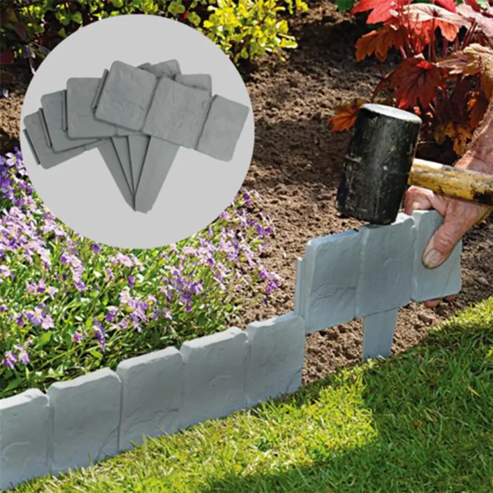 6Pcs Plastic Imitation Stone Gardening Fence Brick Garden Walls Decoration