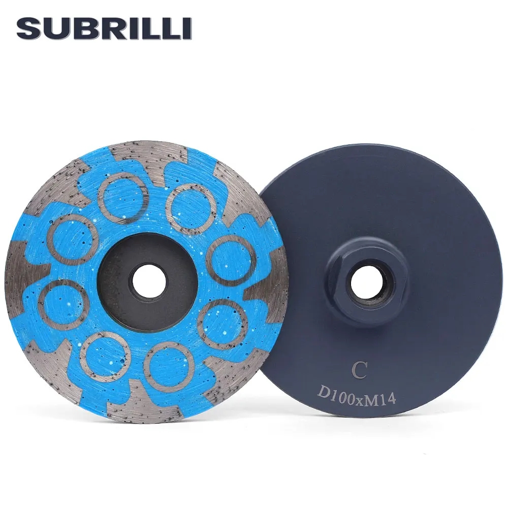 

SUBRILLI 4" Diamond Grinding Cup Wheel Resin Filled Turbo Grinding Abrasive Tool For Granite Marble Concrete M14 5/8"-11 Thread