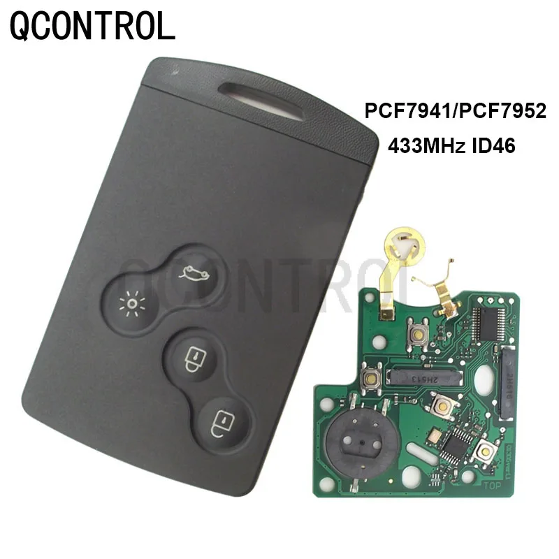 QCONTROL 4 Buttons Remote Key Smart Card Car Fob 433MHZ PCF7941 or PCF7952 Chip For Renault Megane Scenic Laguna Koleos Clio | Автомобили