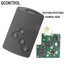 Qcontrol 4 botões remoto chave do carro cartão inteligente fob 433mhz pcf7941 ou pcf7952 chip para renault megane laguna cénica koleos clio