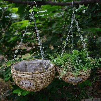 

Hand Made Wicker Rattan Flower Basket Green vine Pot Planter Hanging Vase Container Wall Plant Basket For Garden ss24