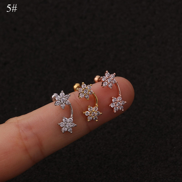 10g 3A Long Zircon Sur designs rose gold silver color Cartilage Earring Cz ear tragus daith piercing earring