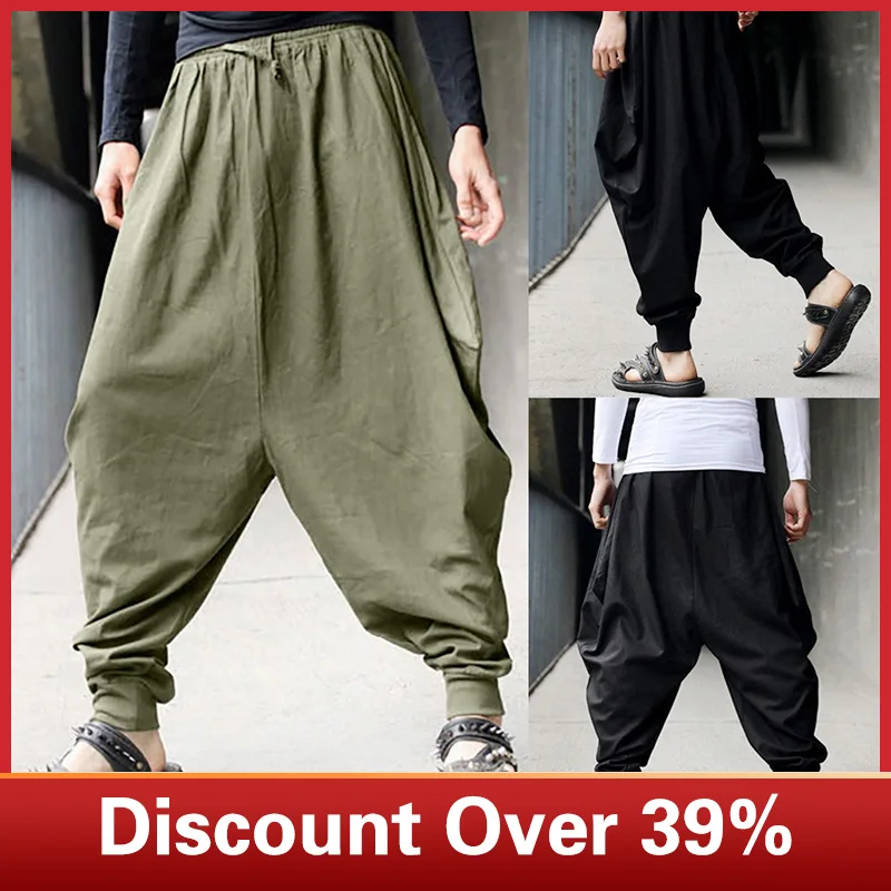 Men Pants Men's Harem Hip Hop Pants Cotton Linen Ankle-Length Festival Baggy Solid color Trousers Retro Loose Pant штаны мужские Men Pants Men's Harem Hip Hop Pants Cotton Linen Ankle-Length Festival Baggy Solid color Trousers Retro Loose Pant штаны мужские