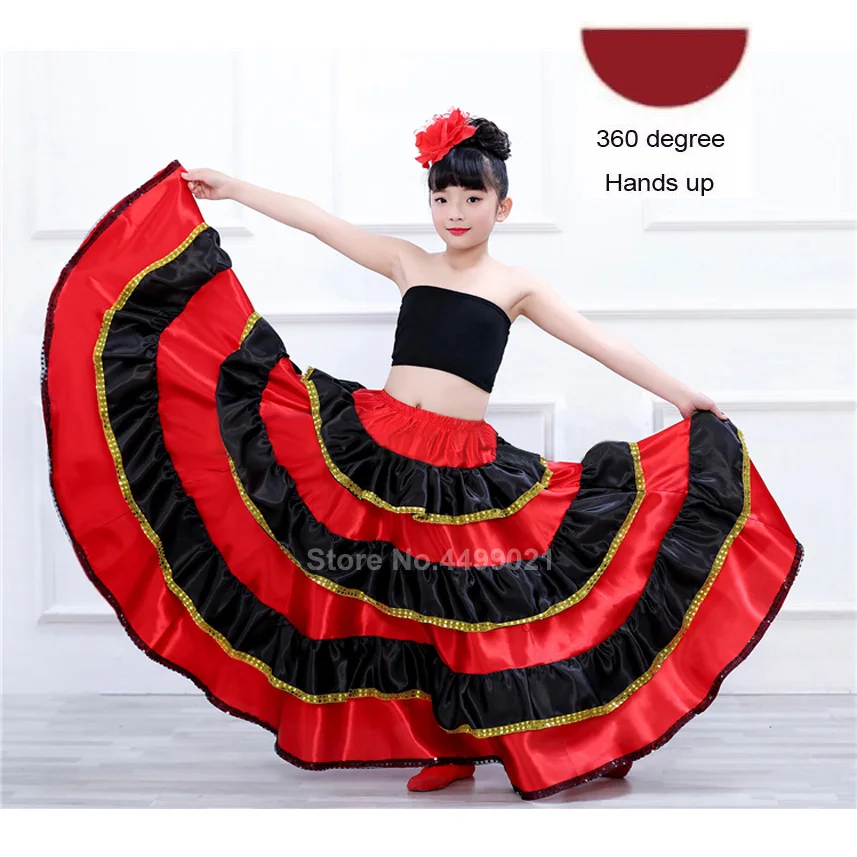Цыганская юбка для девочек-подростков; юбка для фламенко; Национальный полосатый костюм для танца живота; праздничная одежда красного цвета с корридом; платье - Цвет: Color4