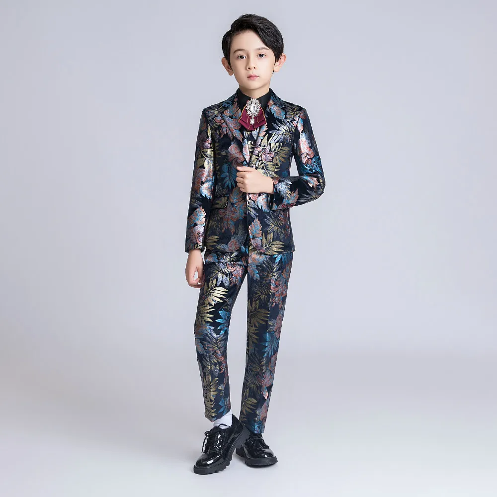 

YuanLu Kids Suits For Boy Velvet Coat For Wedding Party Boy Suits 3PCS Blazer Vest Pants For Autumn Winter Children Clothes