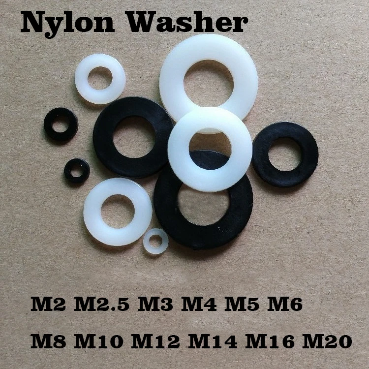 Black White Nylon Flat Washer Plastic Gasket Ring Insulation Spacer M2