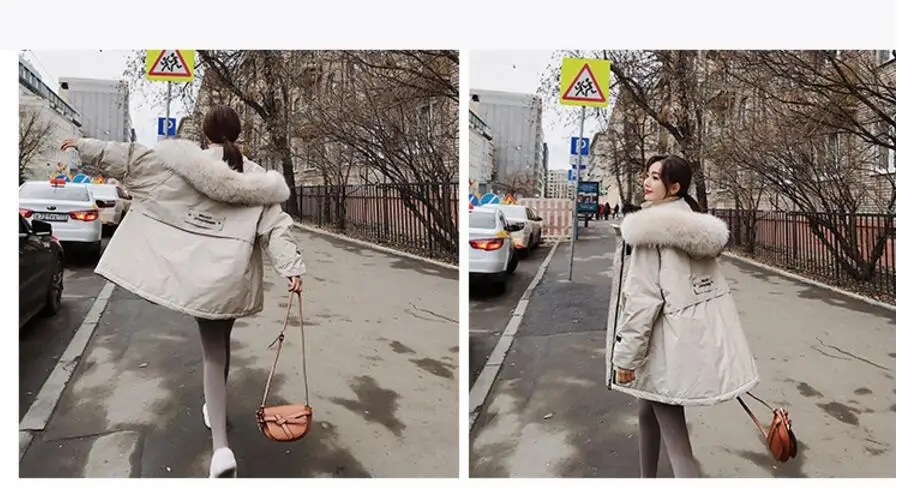 Зимнее теплое пуховое пальто с капюшоном, женские повседневные Длинные пуховики, женская утепленная пуховая парка, Большая Меховая верхняя одежда, быстрая