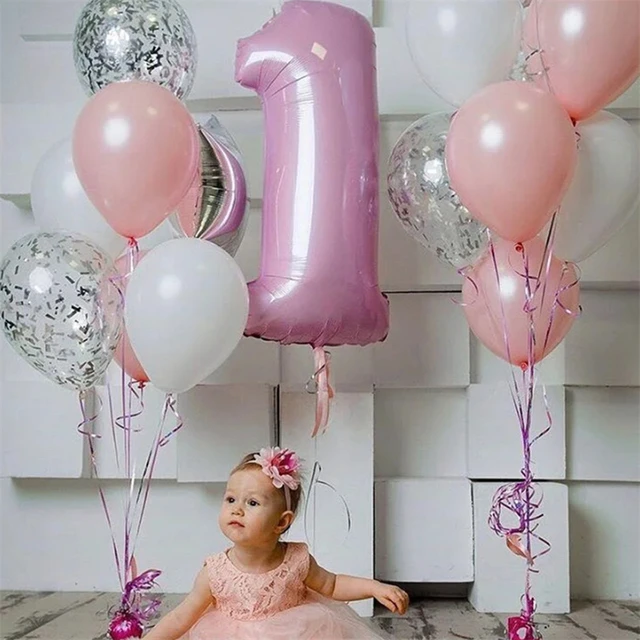 Juego de globos con números de 1 año, decoración de cumpleaños para bebé,  suministros para fiesta de cumpleaños YONGSHENG 8390612611452