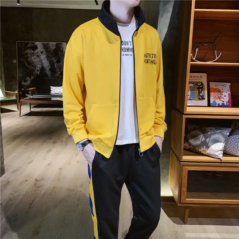 yellow 660 80 основной толчок осенний студенческий мужской свитер Свободное пальто досуг брюки движение подростков костюм Джокера мужской Tzp. Элегантный дизайн - Цвет: yellow