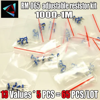 

65pcs RM063 100 ohm -1M ohm 13 kinds * 5 PCS=65PCS vertical blue white adjustable resistor kit