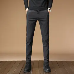 Зимние брюки мужские брюки 2019 обтягивающие брюки модные облегающие повседневные брюки черные брюки для офиса мужские плотные брюки