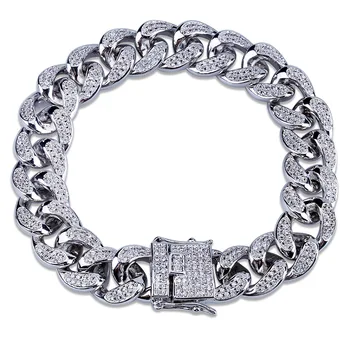 

Hip Hop Male Jewelry Bracelet Copper Iced Out Gold Color Plated CZ Stone 14mm Chain Bracelets With 7" 8" Two sizes