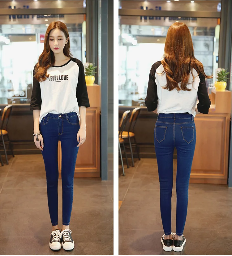 Jeans woman Pencil Pants Student Fashion Middle Waist Slim Women Jeans 2020 Summer