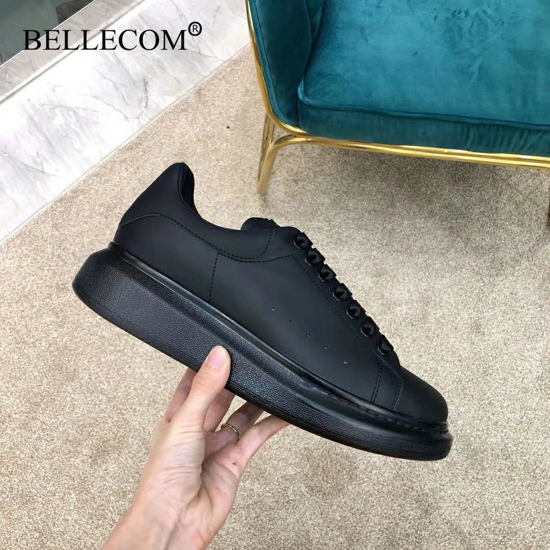 Bellecom/Новинка года; женские кроссовки на платформе; мужские кожаные туфли на плоской подошве; маленькие белые туфли; Повседневная обувь McQueen; zapatos mujer; Размеры 35-45