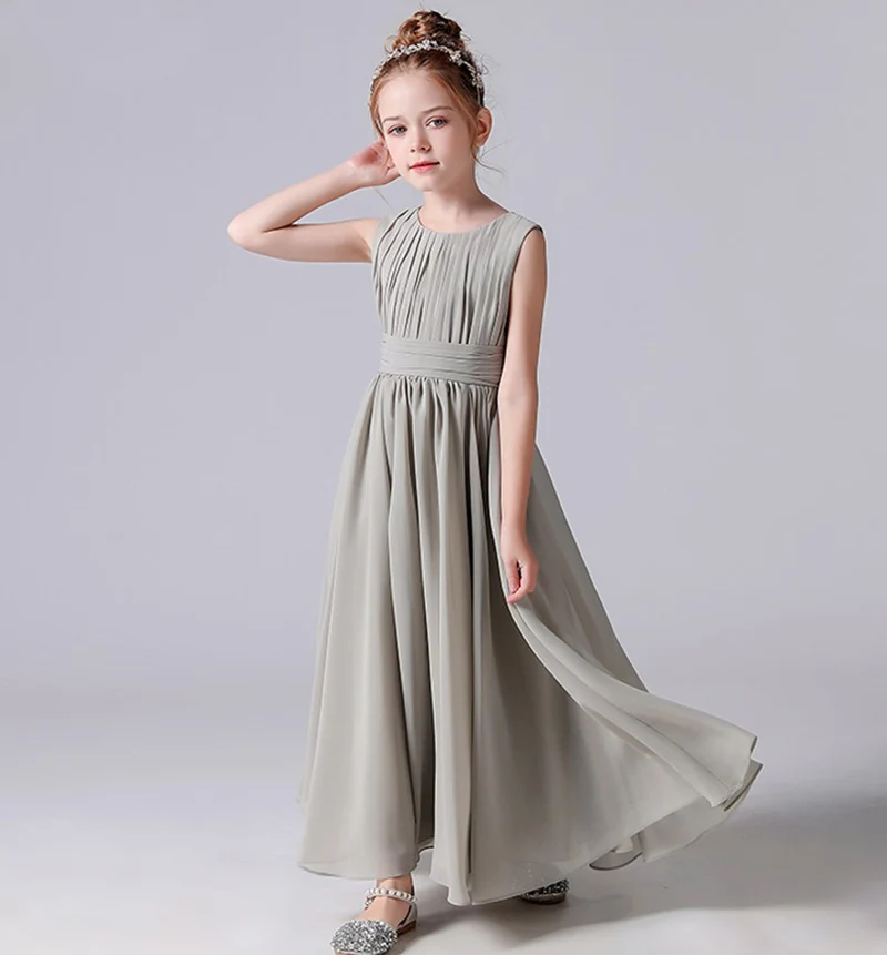 Dideyttawl Chiffon Pleated Flower Girl Dresses Sashes Kids Weddings Birthday Party Pageant Gowns Junior Bridesmaid Dress