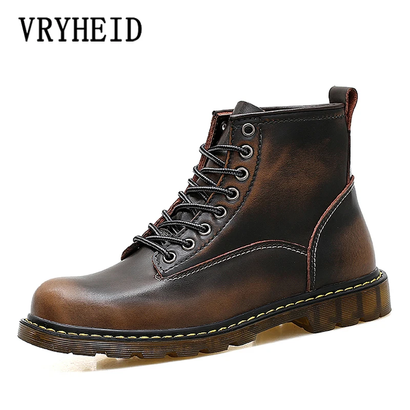 Ceny VRYHEID Brand New mężczyźni buty prawdziwej skóry jesień zima buty motocyklowe męskie botki para oksfordzie buty duży rozmiar 35 47