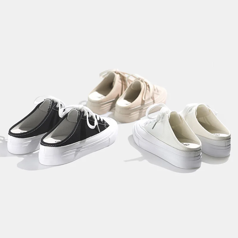 2020 new spring and autumn women's slippers casual straps comfortable solid color lazy people increase thick bottom canvas slipp | Обувь