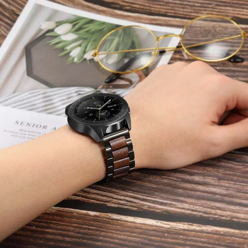Ремешок для часов из натурального дерева и нержавеющей стали+ устройство для удаления звеньев для samsung Galaxy Watch 42 мм 46 мм SM-R810/R800 быстросъемный ремешок
