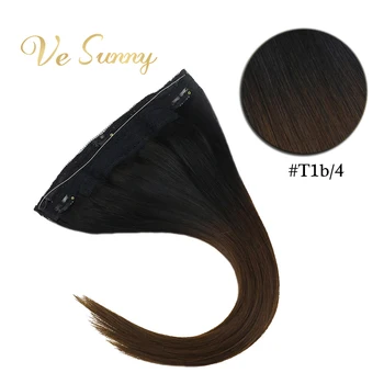 

VeSunny One Piece Invisible Halo Hair Extensions Machine Remy Human Hair Flip in Wire with 2 Clips on Black ombre Brown #T1b/4