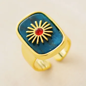 Premium Gems Stone Geometric Finger Rings Fashion Gold Color Apatite Lapis Luxury Party Cocktail Ring Anniversary Jewelry