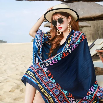 

Tassel Print Ethnic Scarf Large Shawl Female Spring Summer Travel Silk Scarf Sunscreen Beach Scarves Stole Seaside Holiday